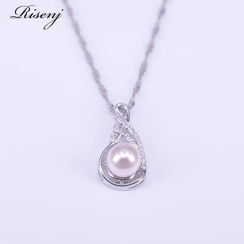 Pink Freshwater Pearl Silver 925 Jewelry Set White Zircon Costume Jewelry Set for Women Earrings Ring Necklace Set Free Shipping