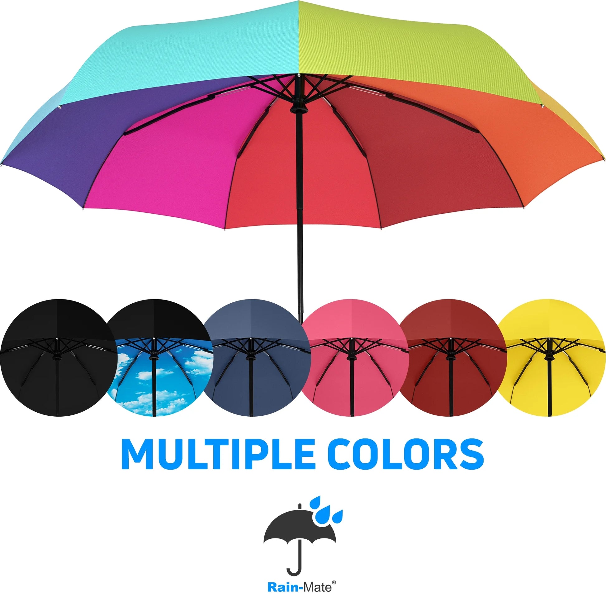 Compact Travel Umbrella, Windproof Umbrella, Auto Open and Close Button, 9 Rib Reinforced Canopy (Blue Sky)