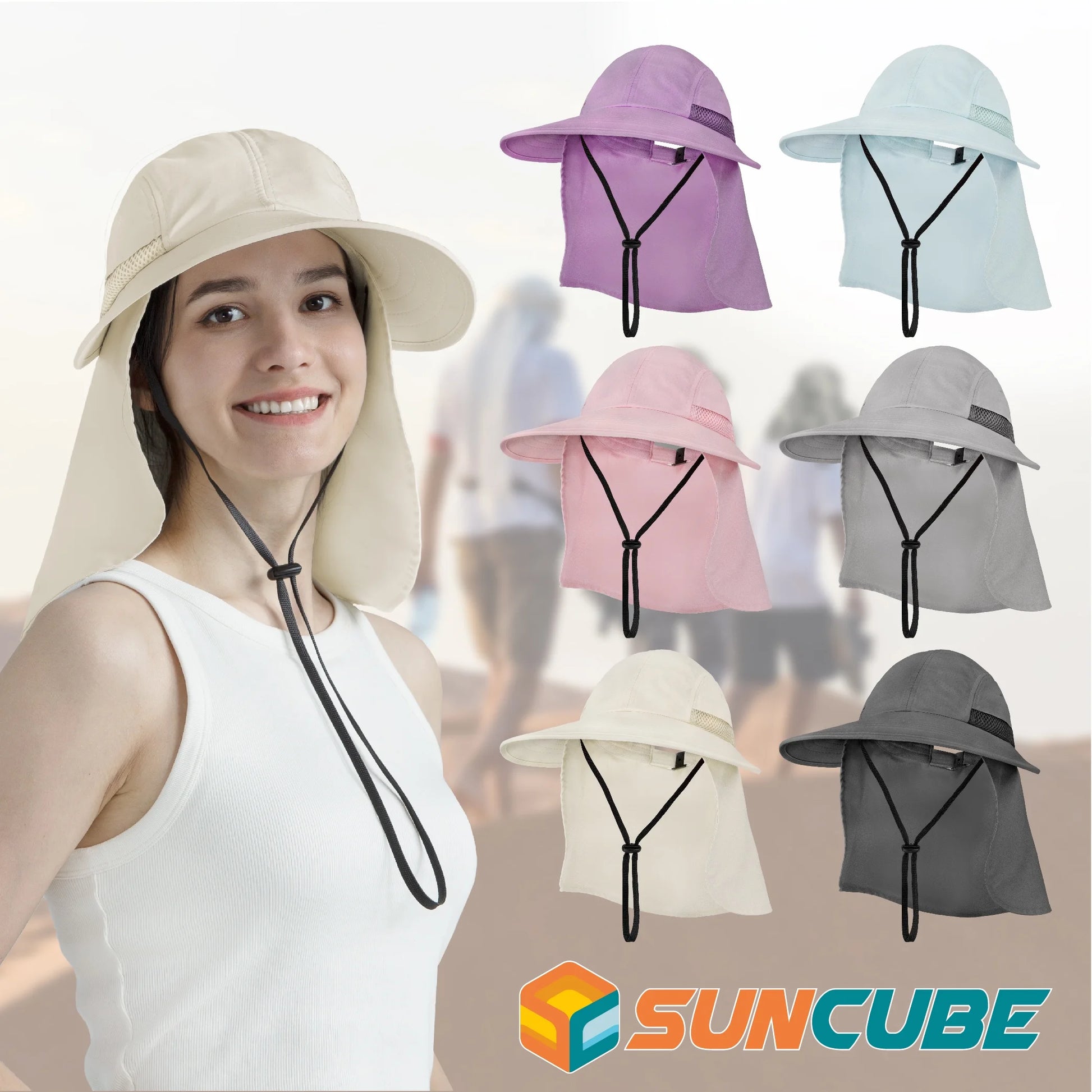 Women Sun Hat Neck Flap Cover, UV Protection Wide Brim Fishing Hat, Ponytail Hole Hiking Hat, Foldable Beach Cap Gardening Camping Outdoor Safari Sun Hat, Summer Travel Gifts UPF 50+, Pink