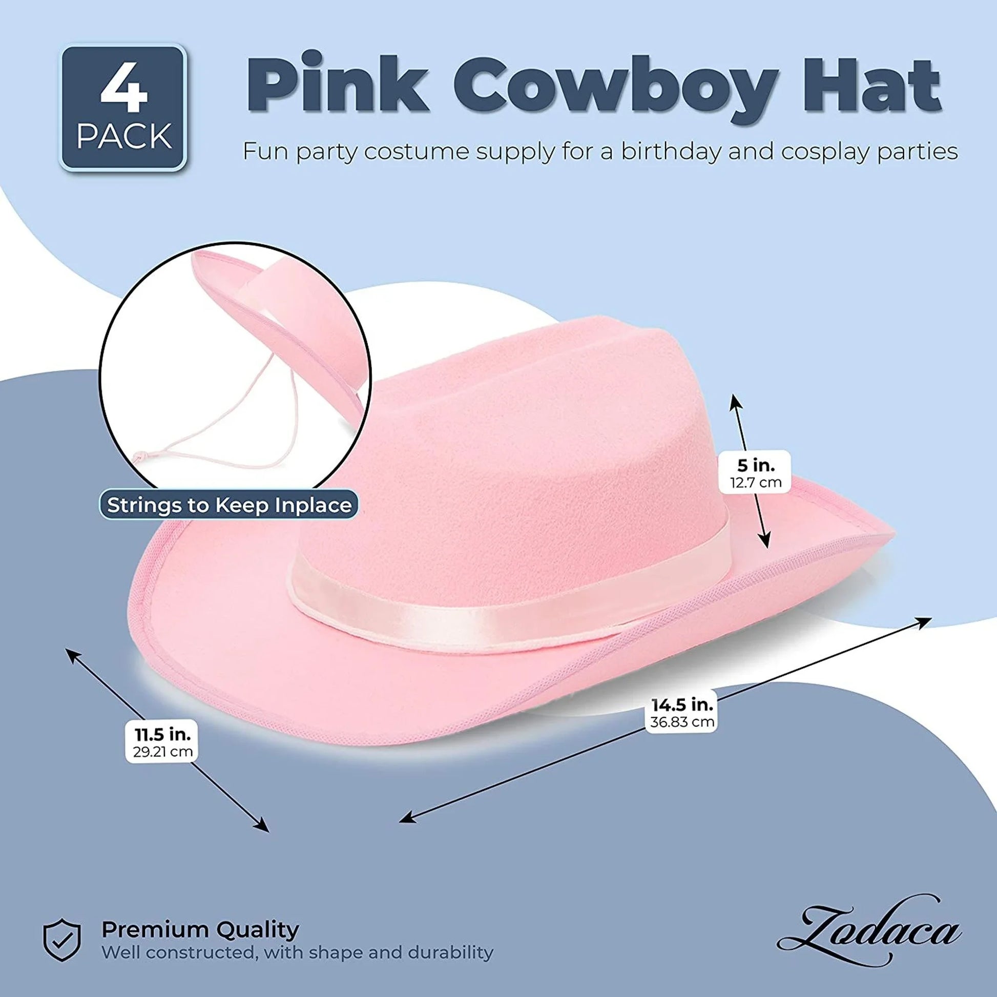 4-Pack Pink Cowboy Hats for Girls - Cute Felt Cowgirl Hats for Costume, Dress up Party (One Size Fits All)