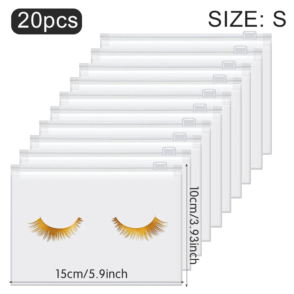 20Pcs Eyelash Aftercare Bags Reusable EVA Plastic Makeup Bags Toiletry Travel Storage Make Up Pouch Cosmetic Eyelashes Supplies