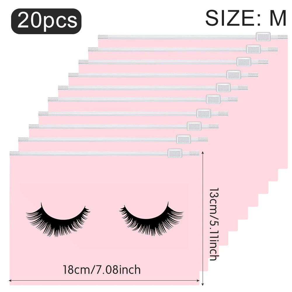 20Pcs Eyelash Aftercare Bags Reusable EVA Plastic Makeup Bags Toiletry Travel Storage Make Up Pouch Cosmetic Eyelashes Supplies