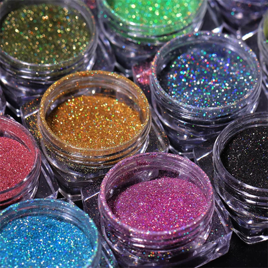 12 Colors Chrome Nail Powder Kit, 12PCS Chrome Powder 0.035mm 1/700 Laser Chameleon Rainbow Powder For Gel Nails Glitter