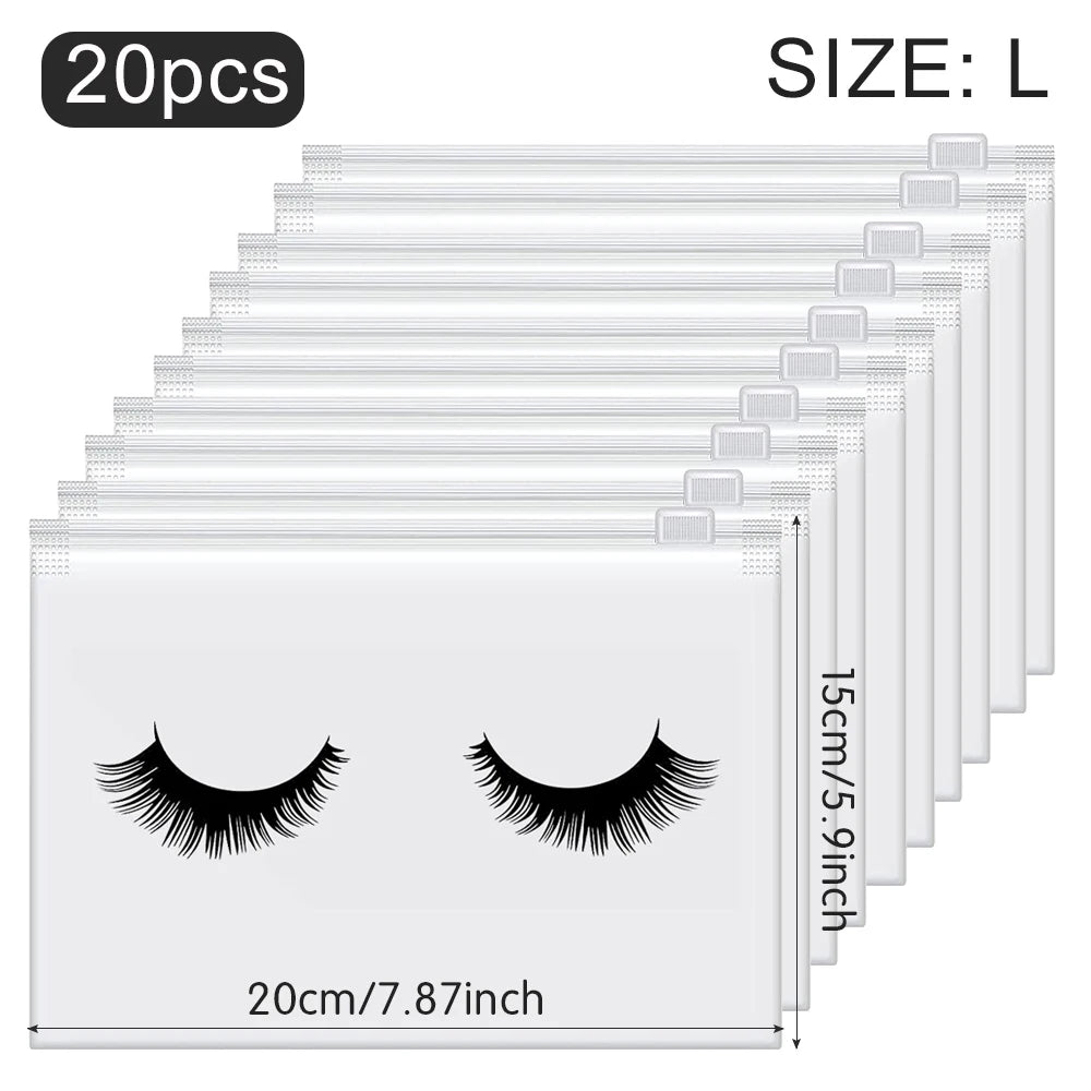 20Pcs Eyelash Aftercare Bags Reusable EVA Plastic Makeup Bags Toiletry Travel Storage Make Up Pouch Cosmetic Eyelashes Supplies