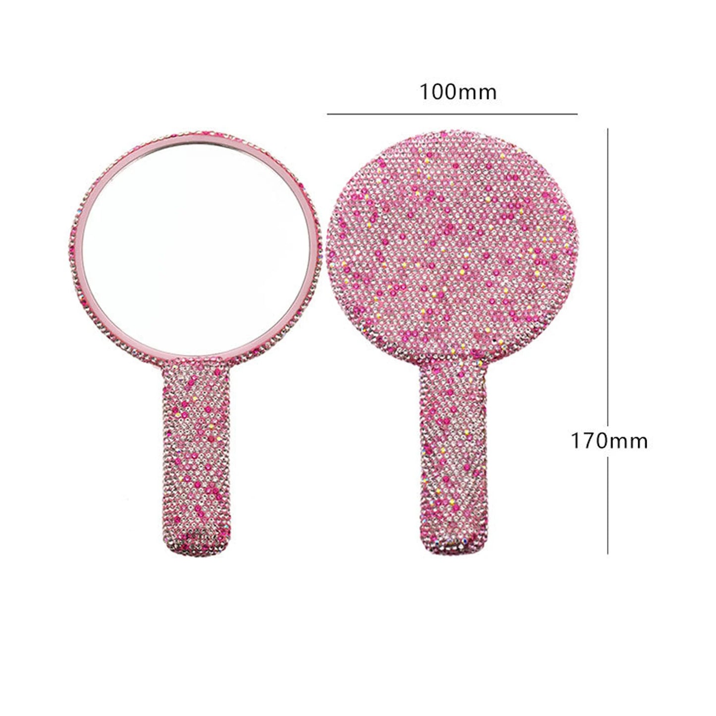 Diamond Handheld Makeup Mirror Love Heart Mirror Female Handle Makeup Cosmetic Beauty Tools Handheld Vanity Make Up Mirror