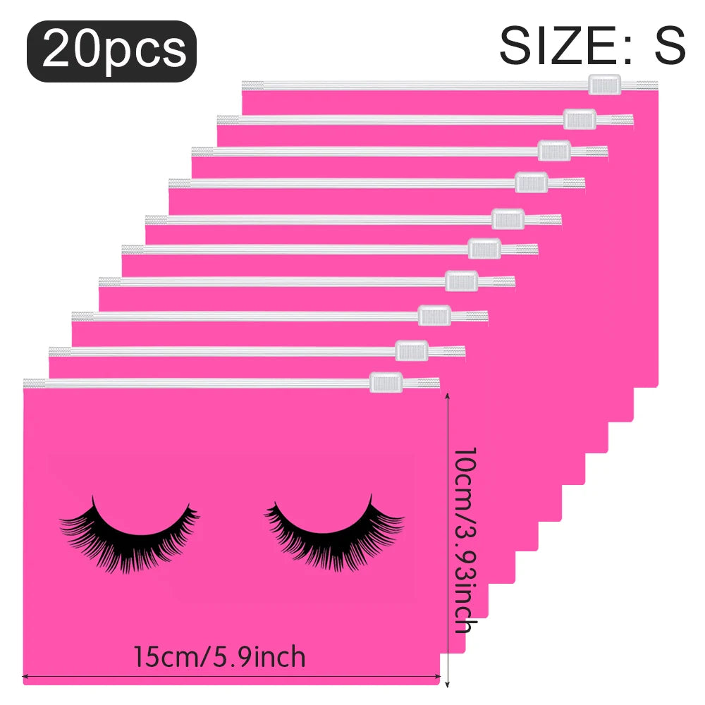 20Pcs Eyelash Aftercare Bags Reusable EVA Plastic Makeup Bags Toiletry Travel Storage Make Up Pouch Cosmetic Eyelashes Supplies