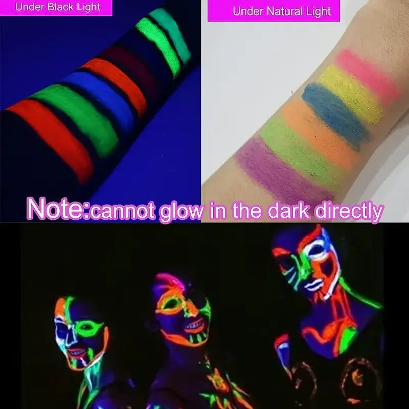 6PCS/12PCS Neon UV Glow Face&Body Painting Kit Crayons-Vibrant Black Light-up Make-up sticks for Mardi Gras,Halloween,Masquerade