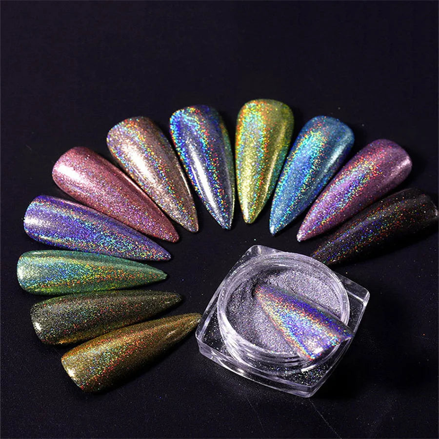 12 Colors Chrome Nail Powder Kit, 12PCS Chrome Powder 0.035mm 1/700 Laser Chameleon Rainbow Powder For Gel Nails Glitter