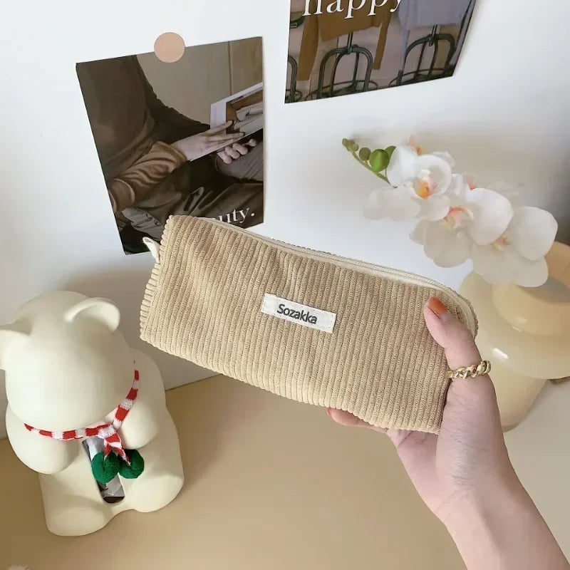 Soft Large Cosmetic Bags Women Neceser Makeup Toiletry Bag Fashion Travel Make Up Bag Corduroy Brush Pencil Organizer Case