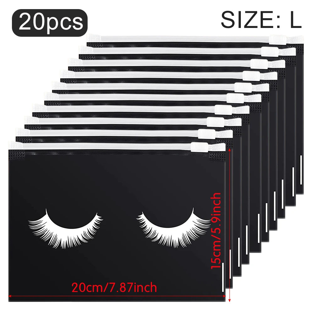 20Pcs Eyelash Aftercare Bags Reusable EVA Plastic Makeup Bags Toiletry Travel Storage Make Up Pouch Cosmetic Eyelashes Supplies