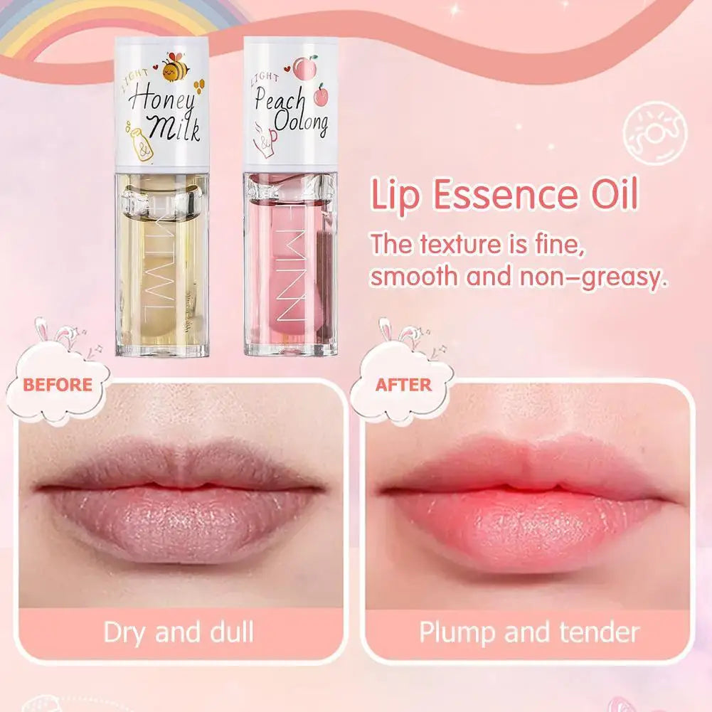 Kawaii Honey Peach Lip Oil  Long Lasting Non-sticky Moisturizing Lip Tint with Lip Plumper Hydrating Lip Care Serum 5ml Make Up