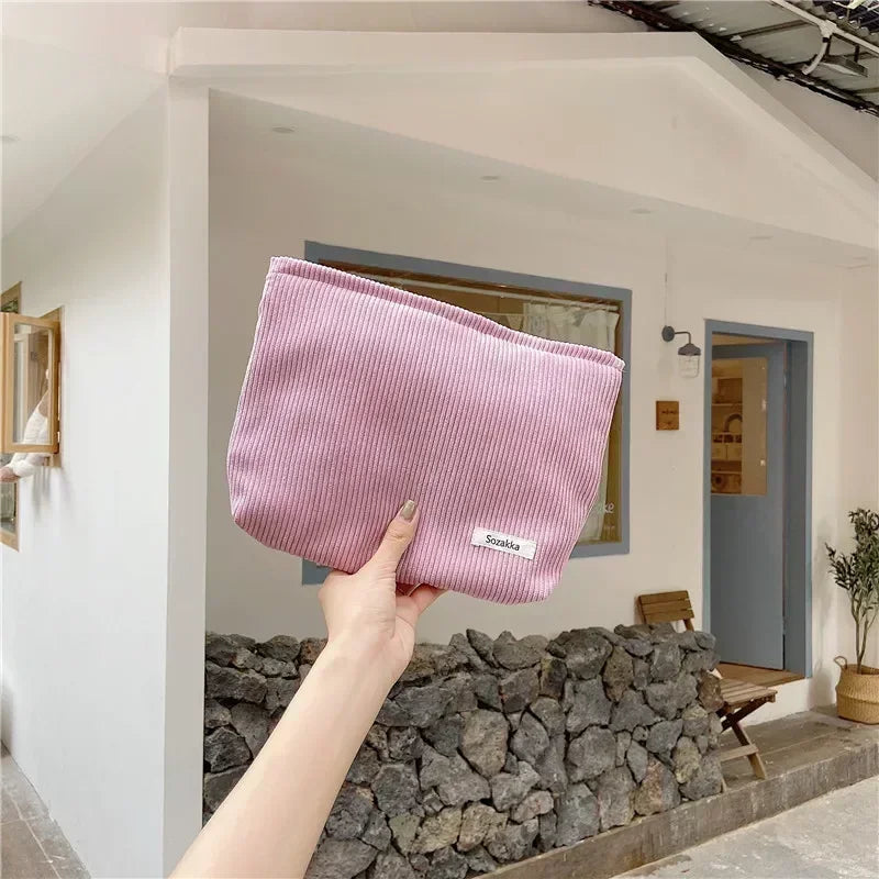 Soft Large Cosmetic Bags Women Neceser Makeup Toiletry Bag Fashion Travel Make Up Bag Corduroy Brush Pencil Organizer Case