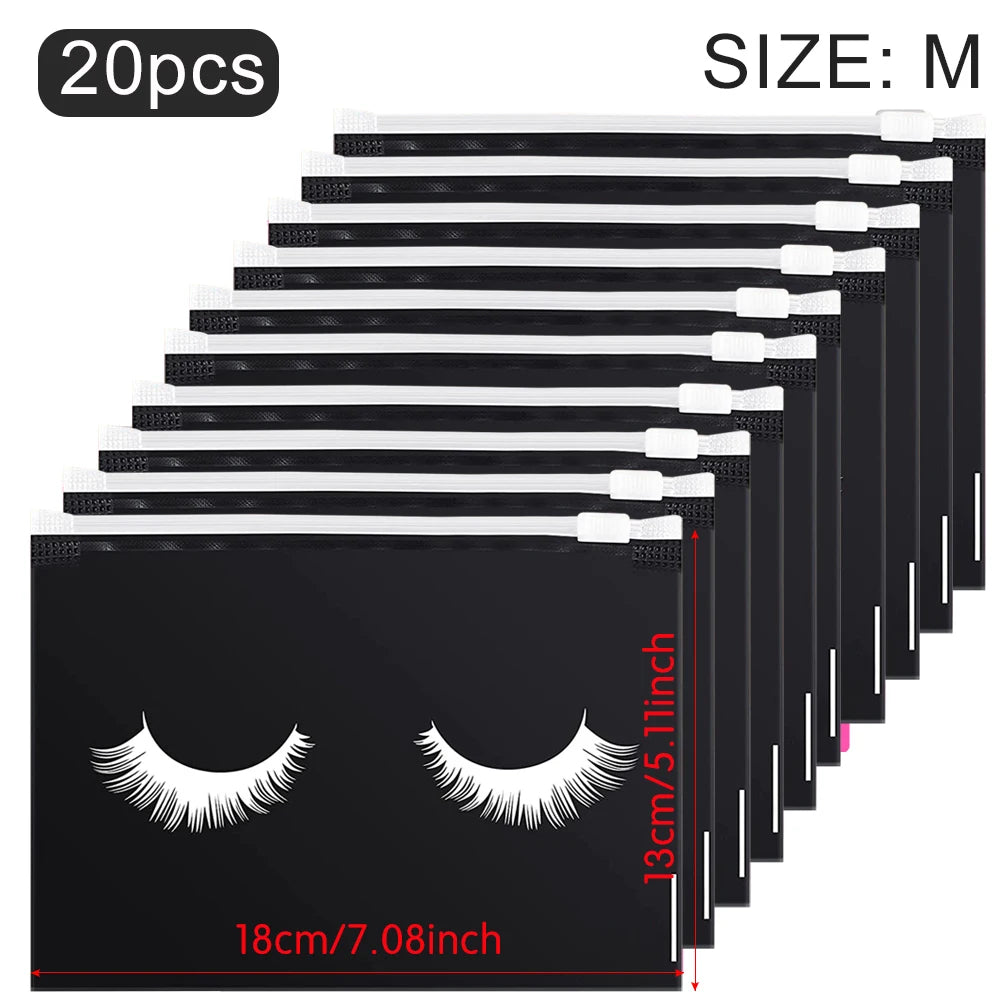 20Pcs Eyelash Aftercare Bags Reusable EVA Plastic Makeup Bags Toiletry Travel Storage Make Up Pouch Cosmetic Eyelashes Supplies