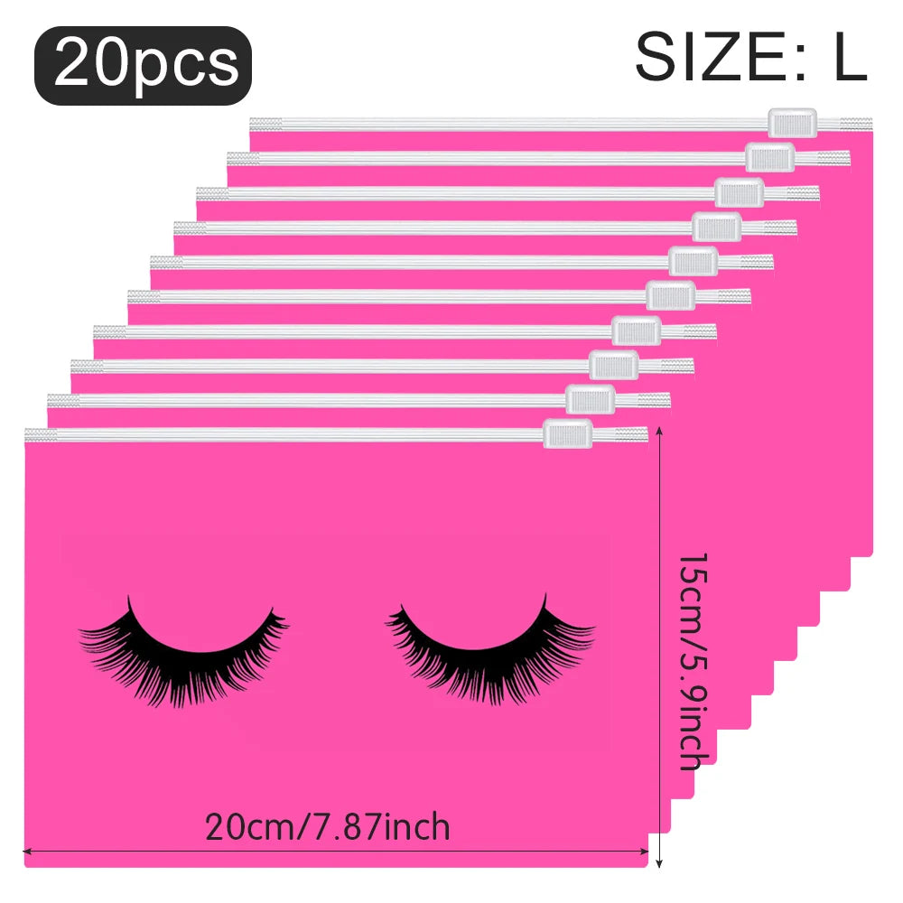 20Pcs Eyelash Aftercare Bags Reusable EVA Plastic Makeup Bags Toiletry Travel Storage Make Up Pouch Cosmetic Eyelashes Supplies