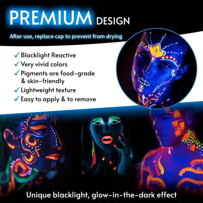 6PCS/12PCS Neon UV Glow Face&Body Painting Kit Crayons-Vibrant Black Light-up Make-up sticks for Mardi Gras,Halloween,Masquerade