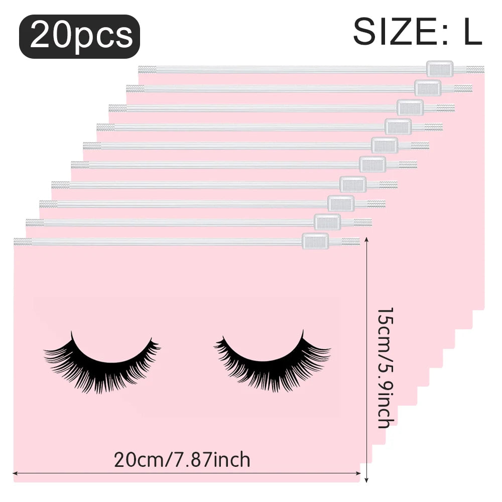 20Pcs Eyelash Aftercare Bags Reusable EVA Plastic Makeup Bags Toiletry Travel Storage Make Up Pouch Cosmetic Eyelashes Supplies