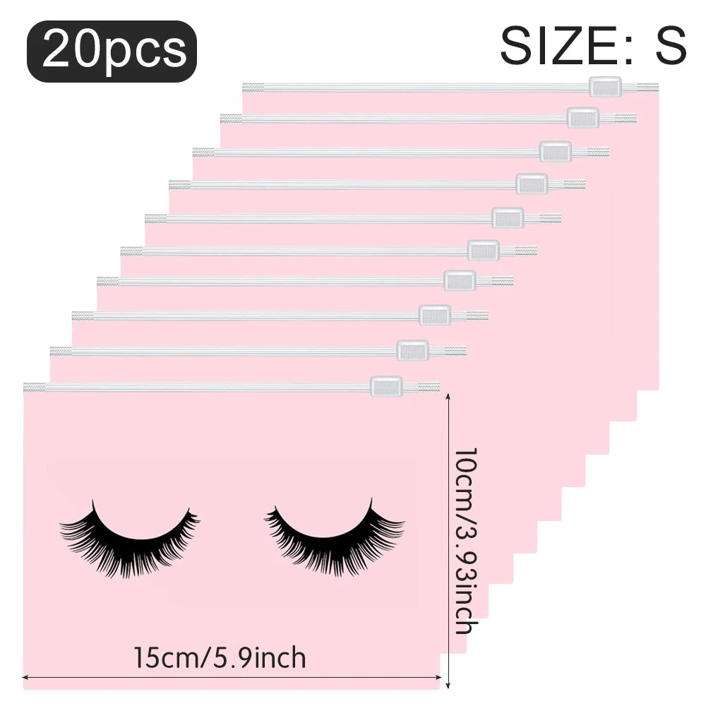 20Pcs Eyelash Aftercare Bags Reusable EVA Plastic Makeup Bags Toiletry Travel Storage Make Up Pouch Cosmetic Eyelashes Supplies