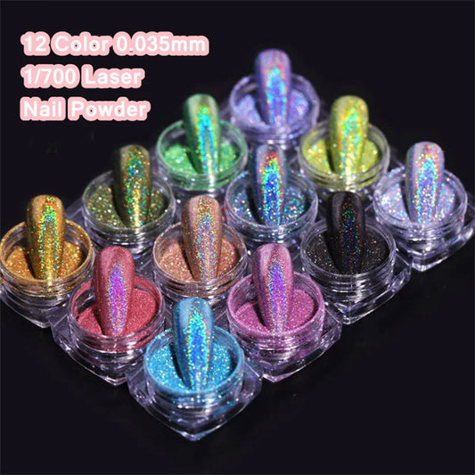 12 Colors Chrome Nail Powder Kit, 12PCS Chrome Powder 0.035mm 1/700 Laser Chameleon Rainbow Powder For Gel Nails Glitter