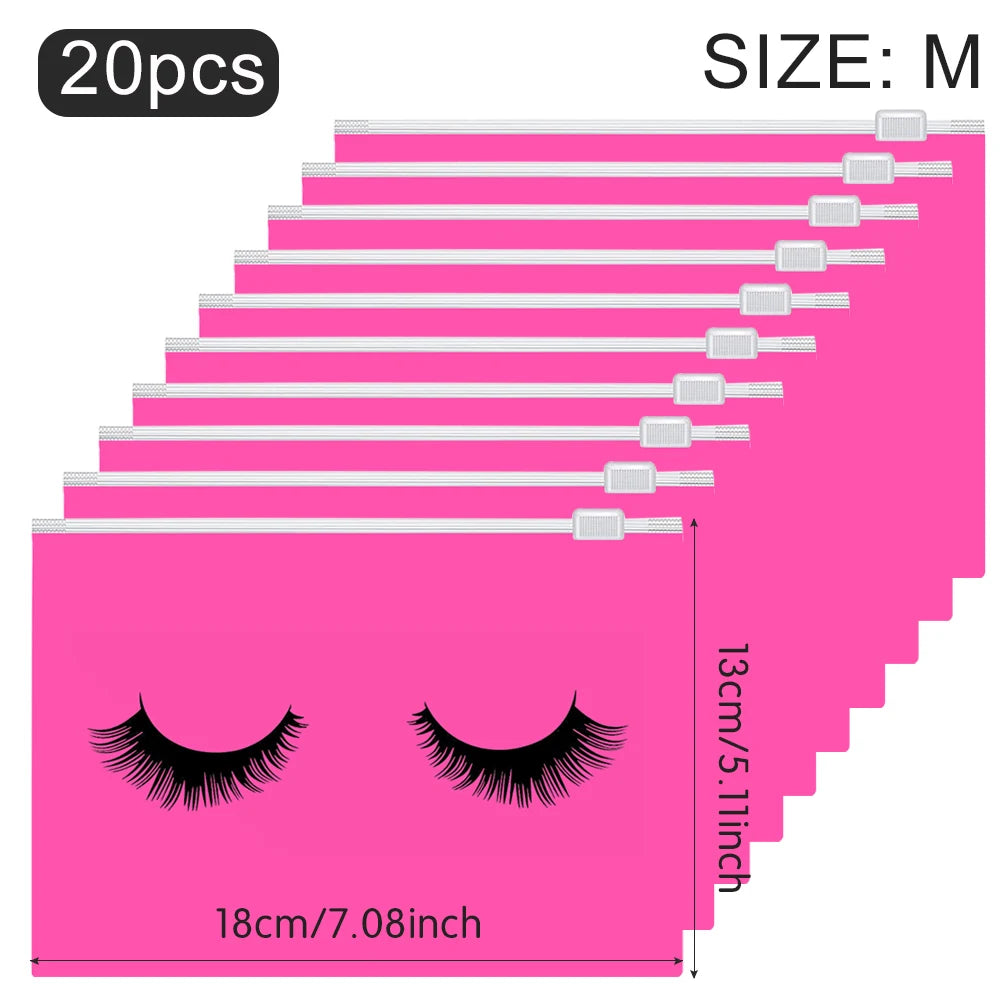 20Pcs Eyelash Aftercare Bags Reusable EVA Plastic Makeup Bags Toiletry Travel Storage Make Up Pouch Cosmetic Eyelashes Supplies