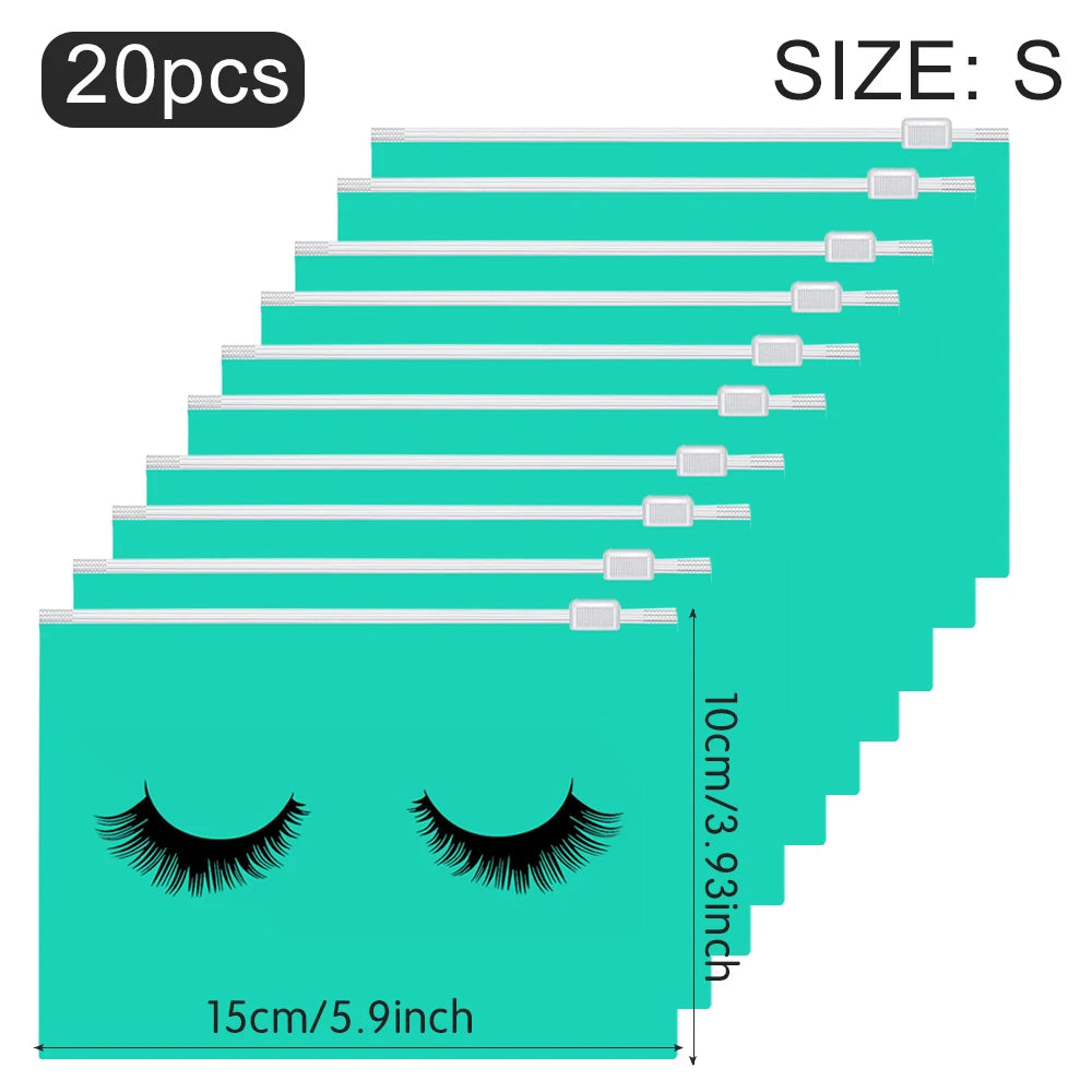 20Pcs Eyelash Aftercare Bags Reusable EVA Plastic Makeup Bags Toiletry Travel Storage Make Up Pouch Cosmetic Eyelashes Supplies