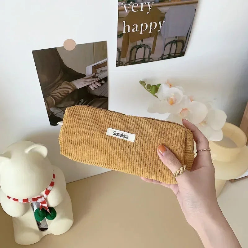 Soft Large Cosmetic Bags Women Neceser Makeup Toiletry Bag Fashion Travel Make Up Bag Corduroy Brush Pencil Organizer Case