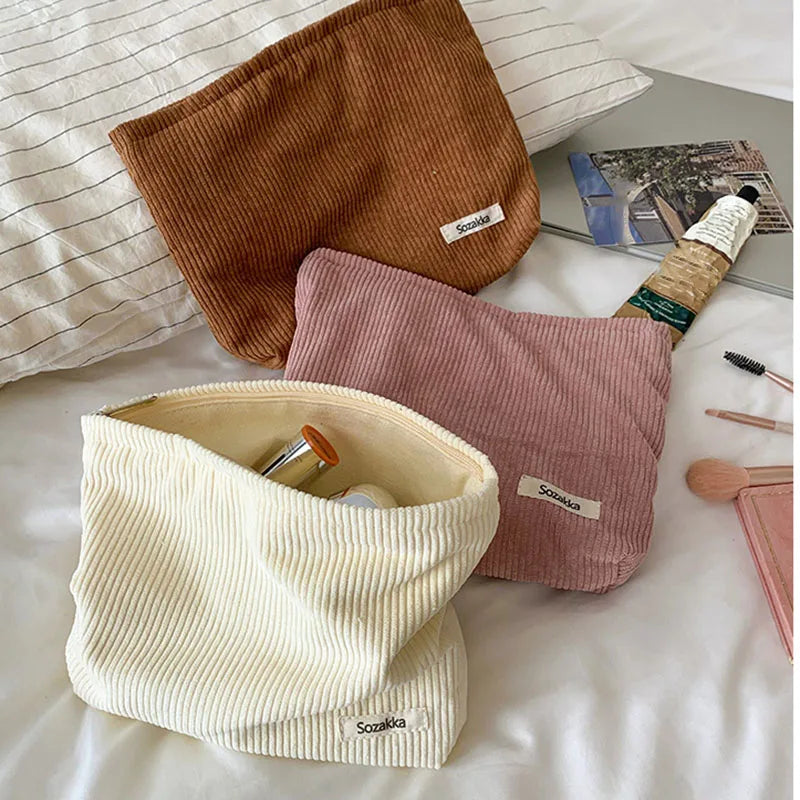 Soft Large Cosmetic Bags Women Neceser Makeup Toiletry Bag Fashion Travel Make Up Bag Corduroy Brush Pencil Organizer Case