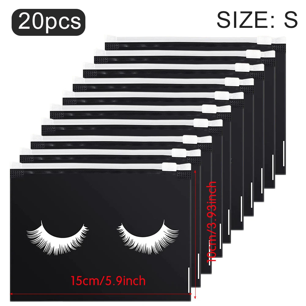 20Pcs Eyelash Aftercare Bags Reusable EVA Plastic Makeup Bags Toiletry Travel Storage Make Up Pouch Cosmetic Eyelashes Supplies