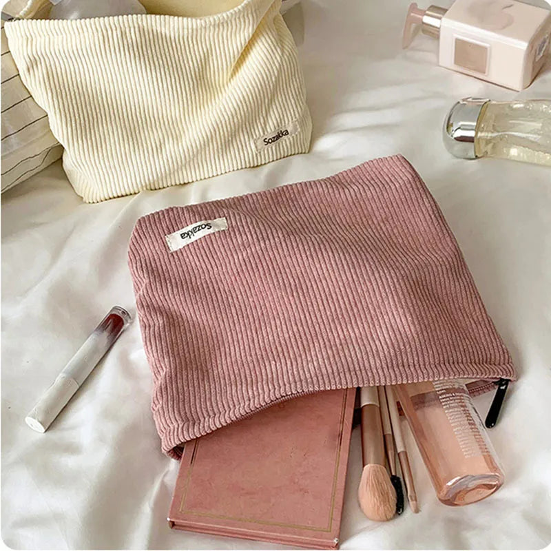 Soft Large Cosmetic Bags Women Neceser Makeup Toiletry Bag Fashion Travel Make Up Bag Corduroy Brush Pencil Organizer Case