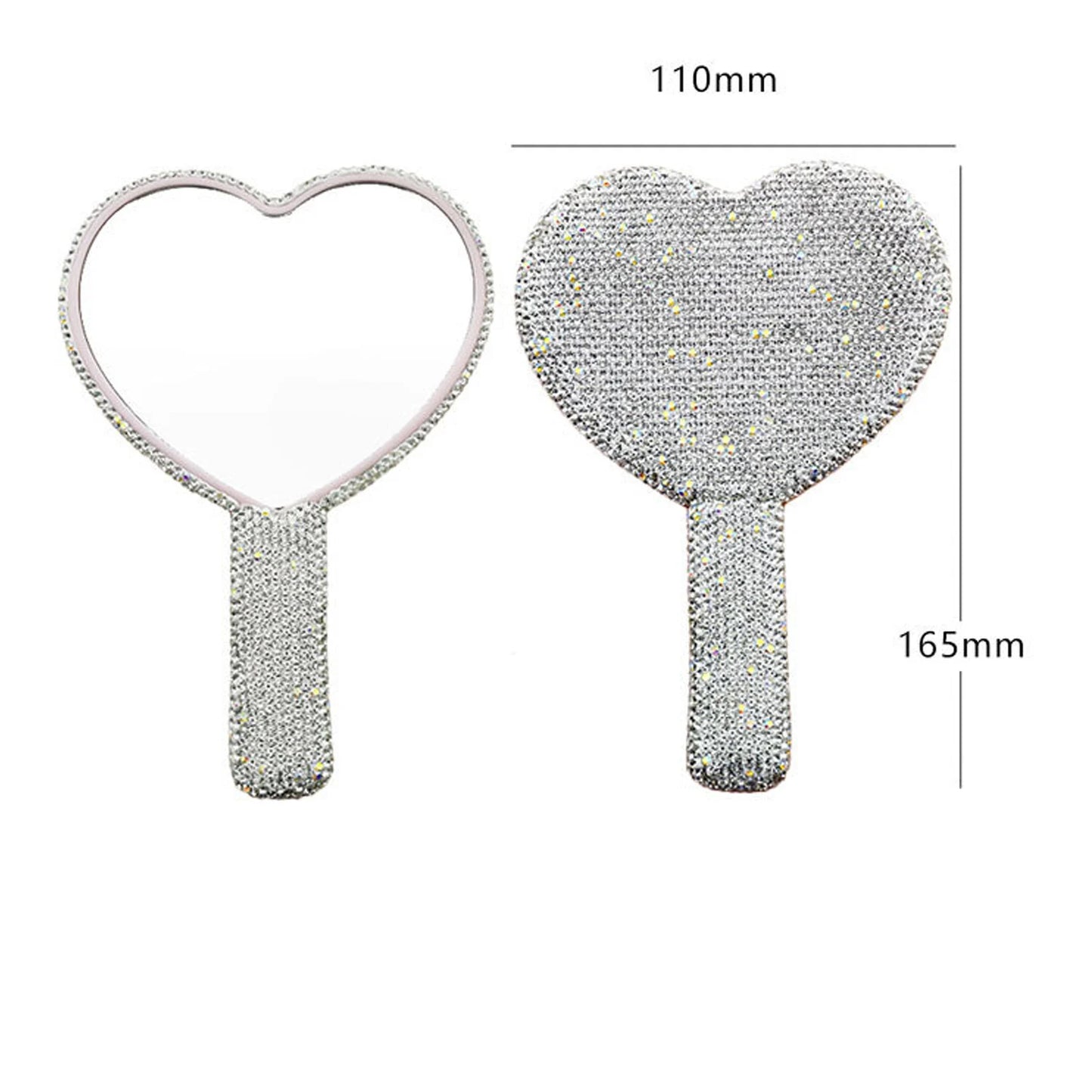 Diamond Handheld Makeup Mirror Love Heart Mirror Female Handle Makeup Cosmetic Beauty Tools Handheld Vanity Make Up Mirror