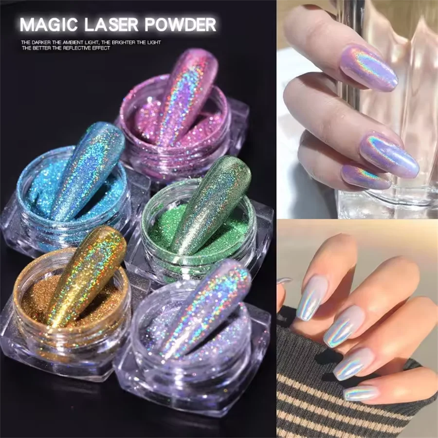 12 Colors Chrome Nail Powder Kit, 12PCS Chrome Powder 0.035mm 1/700 Laser Chameleon Rainbow Powder For Gel Nails Glitter