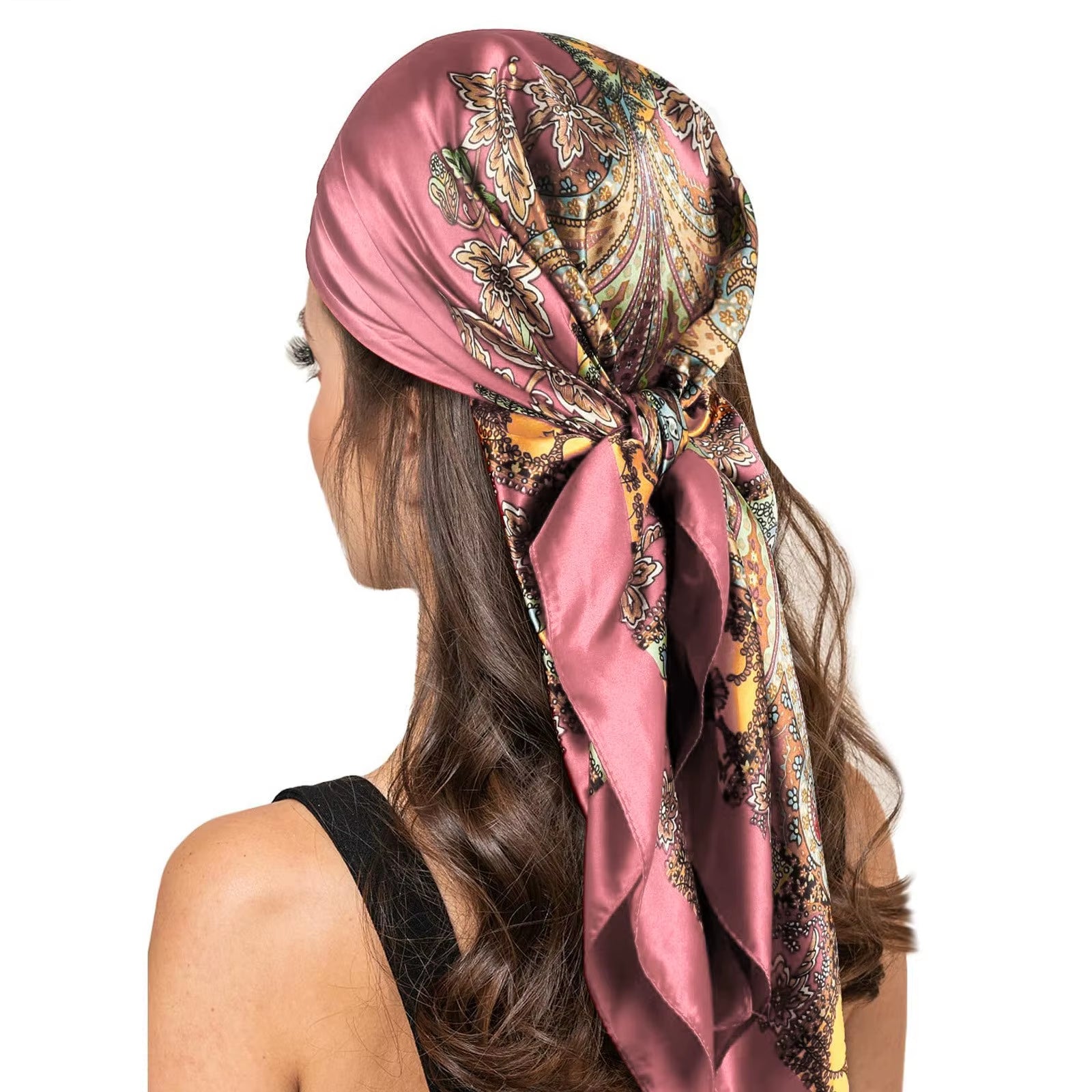 Women Fashion Satin Square Head Scarf Lightweight Neck Scarves Hair Bandana Neckerchief Spritz Headband Compact Folding Headband