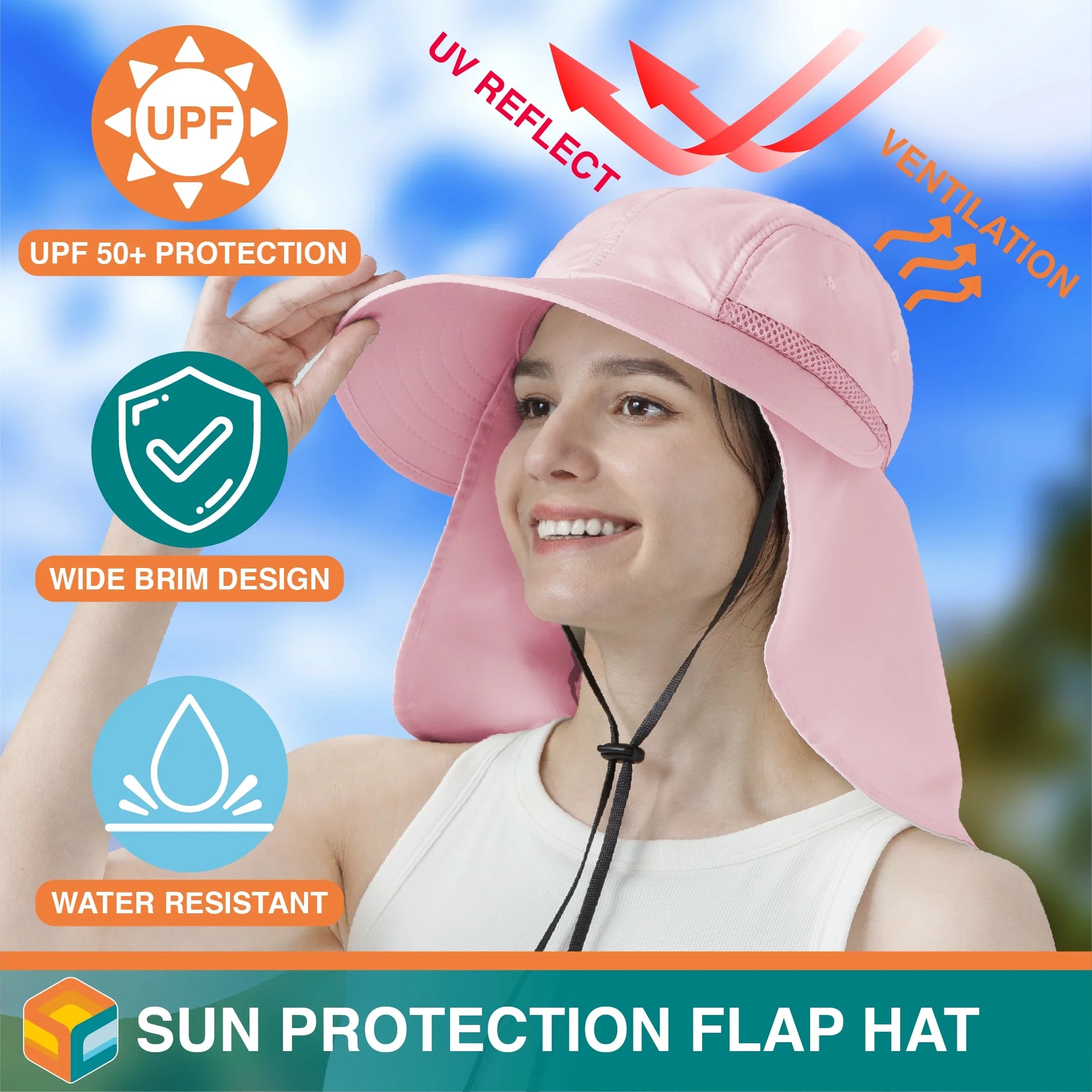 Women Sun Hat Neck Flap Cover, UV Protection Wide Brim Fishing Hat, Ponytail Hole Hiking Hat, Foldable Beach Cap Gardening Camping Outdoor Safari Sun Hat, Summer Travel Gifts UPF 50+, Pink